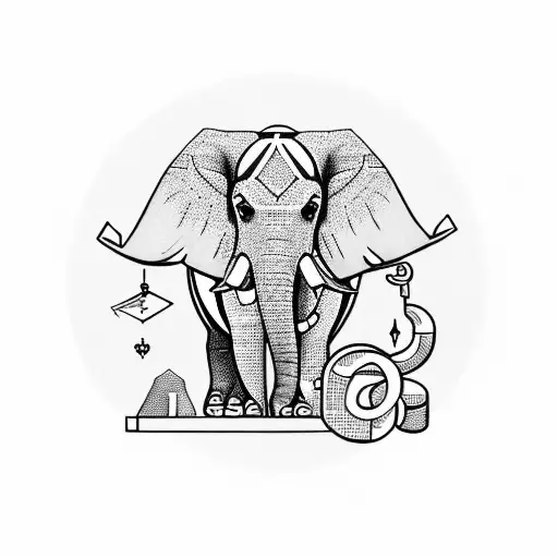 A blackwork tattoo showcasing an elephant breaking free from chains, surrounded by symbols of equality and justice tattoo design idea
