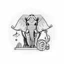 A blackwork tattoo showcasing an elephant breaking free from chains, surrounded by symbols of equality and justice tattoo design idea