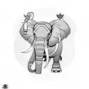 A blackwork tattoo showcasing an elephant breaking free from chains, surrounded by symbols of equality and justice tattoo design idea