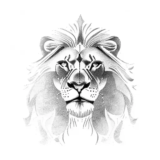 A majestic lion standing on top of a mountain peak tattoo design idea