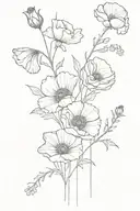 wildflowers, poppies, hollyhocks, forearm half sleeve tattoo design idea