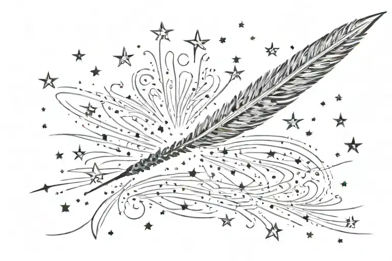 a quill pen writing a signature made of stars tattoo design idea