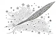 a quill pen writing a signature made of stars tattoo design idea