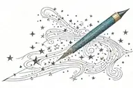 a quill pen writing a signature made of stars tattoo design idea