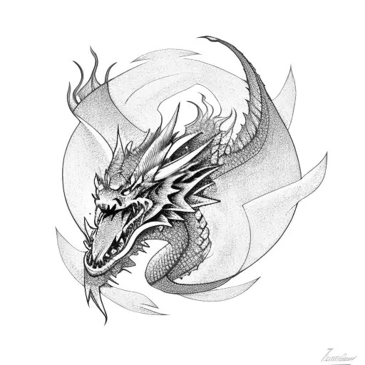 abstract dragon around bamboo tattoo design idea