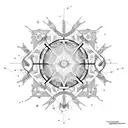 A biochemist's molecular structure diagram transformed into a mesmerizing techno pattern tattoo design idea