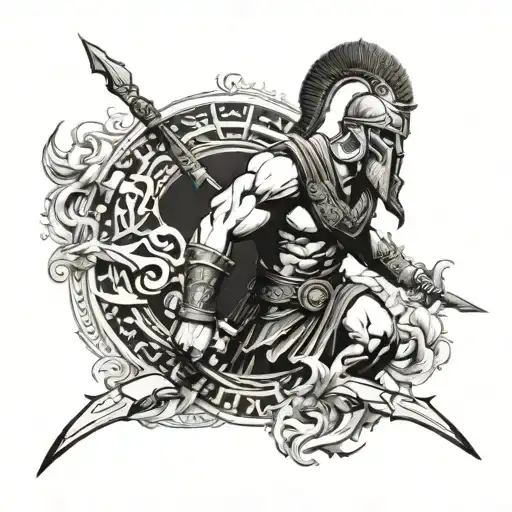 Greek god of war and Spartans tattoo design idea