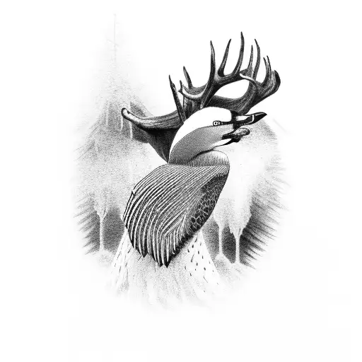 a loon, a deer and an eagle together tattoo design idea
