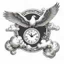 clouds with a dove a clock  tattoo design idea