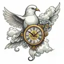 dove with a clock surrounded by clouds  tattoo design idea