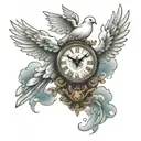 dove with a clock surrounded by clouds  tattoo design idea