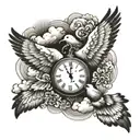 clouds with a dove a clock  tattoo design idea