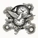 clouds with a dove a clock  tattoo design idea