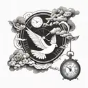 clouds with a dove a clock  tattoo design idea