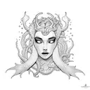 A dotwork representation of a cold water mermaid surrounded by nudibranchs tattoo design idea