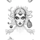 A dotwork representation of a cold water mermaid surrounded by nudibranchs tattoo design idea
