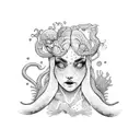 A dotwork representation of a cold water mermaid surrounded by nudibranchs tattoo design idea