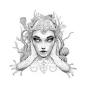 A dotwork representation of a cold water mermaid surrounded by nudibranchs tattoo design idea