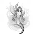 A dotwork representation of a cold water mermaid surrounded by nudibranchs tattoo design idea