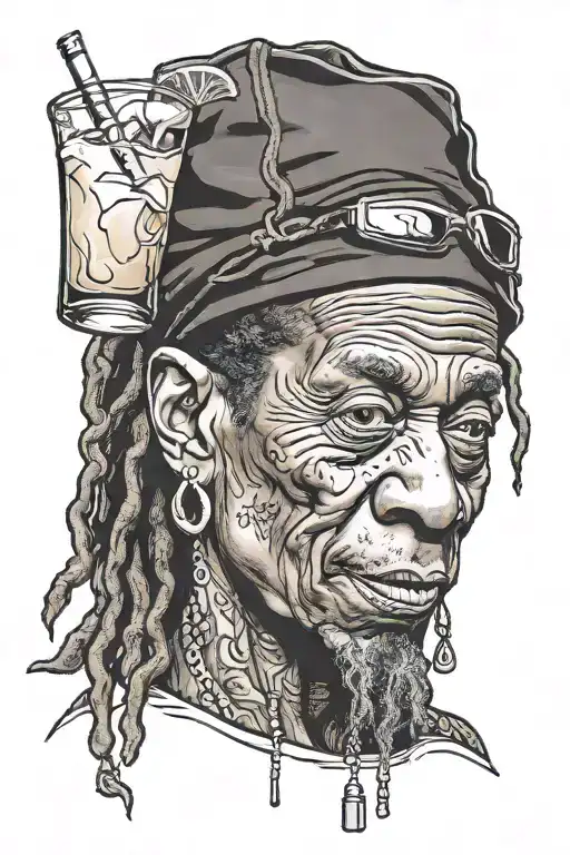 lil wayne head on jeff bridges body with white russian cocktail  tattoo design idea