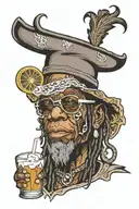 lil wayne head on jeff bridges body with white russian cocktail  tattoo design idea