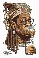 lil wayne head on big lebowski  body with white russian cocktail  tattoo design idea