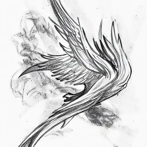 Old aged Phoenix sitting on a branch tattoo design idea