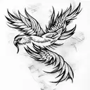 Old, withered Phoenix sitting on a branch tattoo design idea