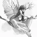 Old aged Phoenix sitting on a branch tattoo design idea