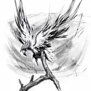 Old aged Phoenix sitting on a branch tattoo design idea