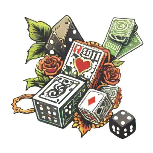 the words 'slatty for the cash' incorported with a casino slot and dice tattoo design idea