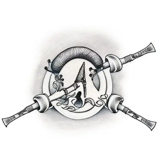 A minimalist tattoo of a mastodon silhouette with drumsticks and music notes incorporated tattoo design idea