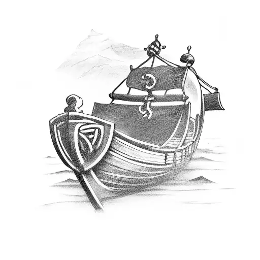 viking and a boat tattoo design idea