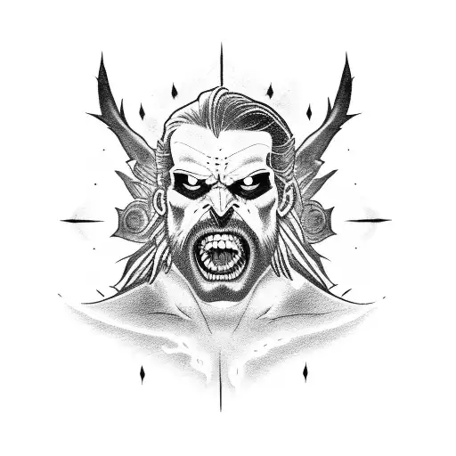 lobo con cicatriz en el ojo mirando de frente con dolor en el alma pero con fuerza  tattoo design idea