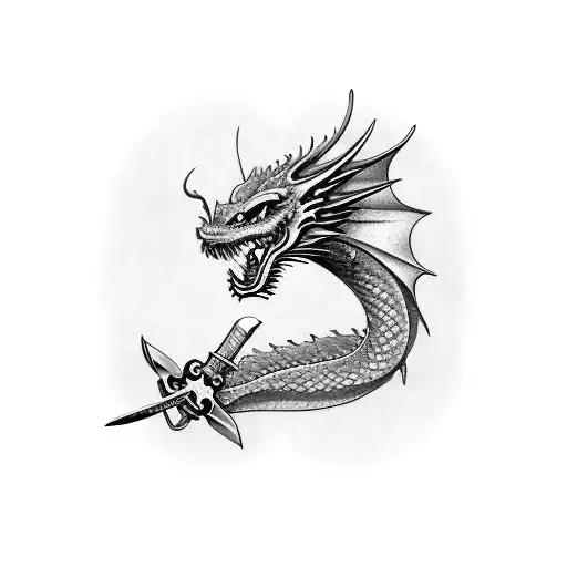 dragon wrapped sword tattoo design idea