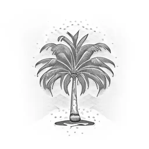 A dotwork tattoo of a palm tree made out of dollar bills, representing the client's passion for money and the beach tattoo design idea