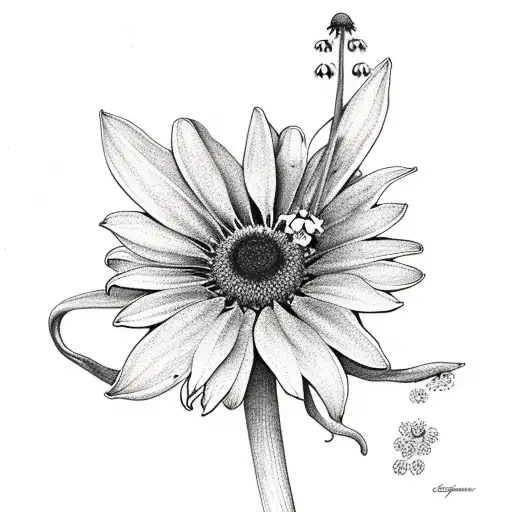 Lily of the valley  forget me not black eyed susan Potentilla Echinacea Sunflower tattoo design idea