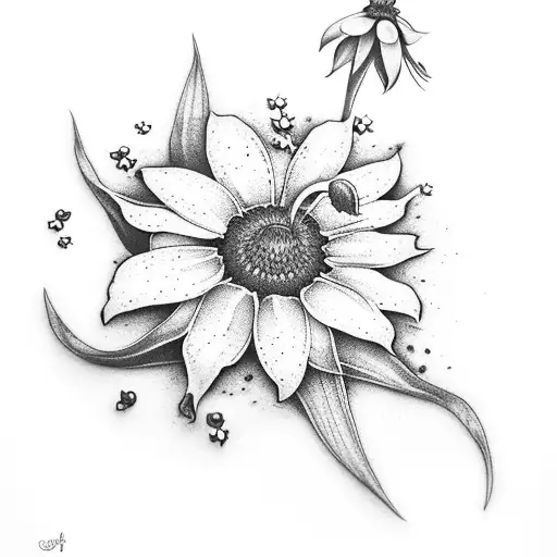 Lily of the valley  forget me not black eyed susan, Potentilla, Echinace, Sunflower tattoo design idea