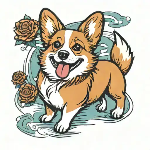 cartoon corgi tri colour tattoo tattoo design idea