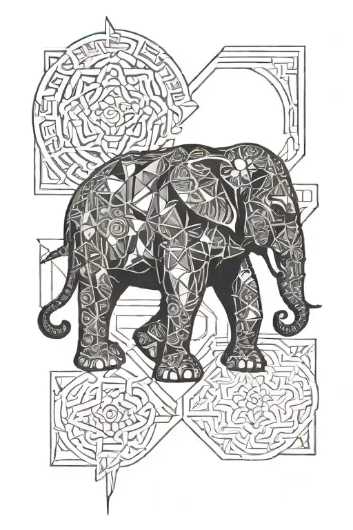 elephant geometric buddha tattoo design idea