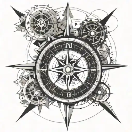 compass and clock face tattoo design idea