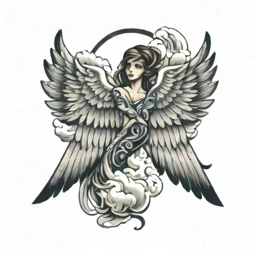 angel wings clouds tattoo design idea
