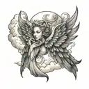 angel wings clouds tattoo design idea