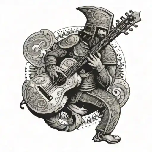 Pictish warrior design incorporating a guitar as a weapon tattoo design idea