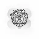 the word hustle incorporated with dice & lucky cards tattoo design idea