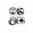 the word hustle incorporated with dice & lucky cards tattoo design idea