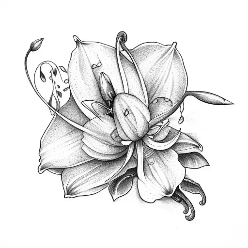 boquet with snowdrop, daffodil, violet, honeysuckle tattoo design idea