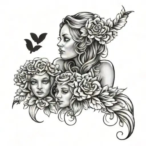 Love 3 daughters family tattoo design idea