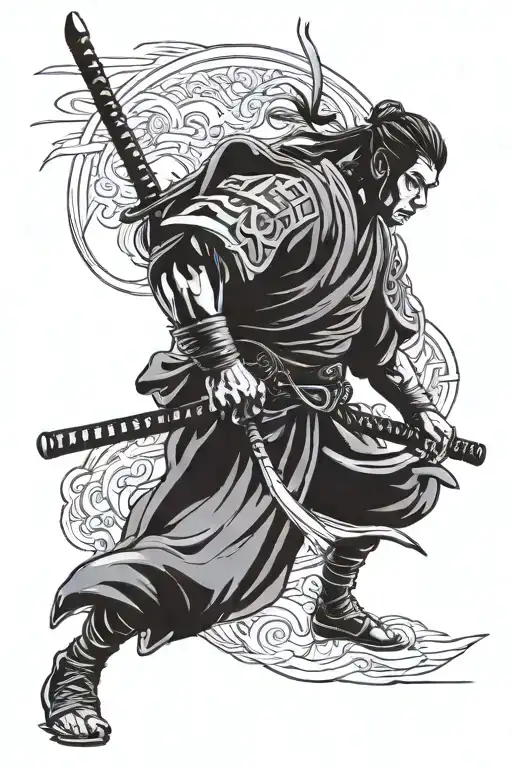 samurai with the word "flatline" tattoo design idea