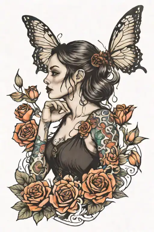 A beautiful girl with a broken lung tattoo design idea